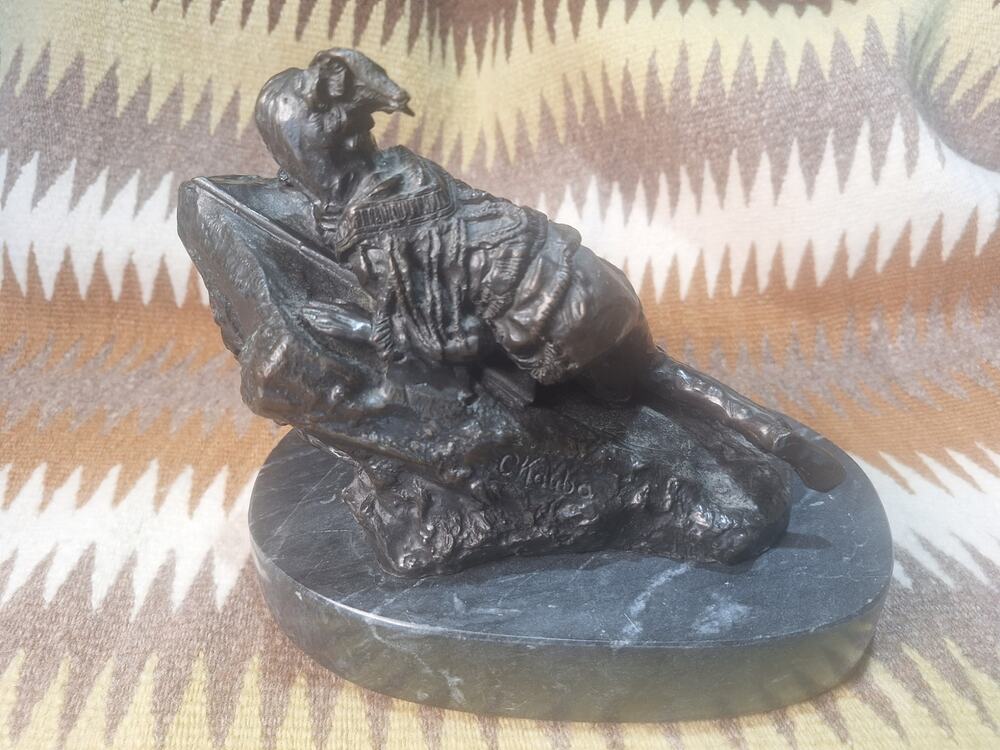 Carl Kauba Indian Eyes Behind Rock Bronze Sculpture Marble Base 12lb